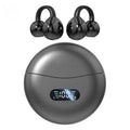 Fones de ouvido de condução óssea sem fio Bluetooth 5.4 OWS Clip on Ear Sport Headsets com display LED para academia e corrida